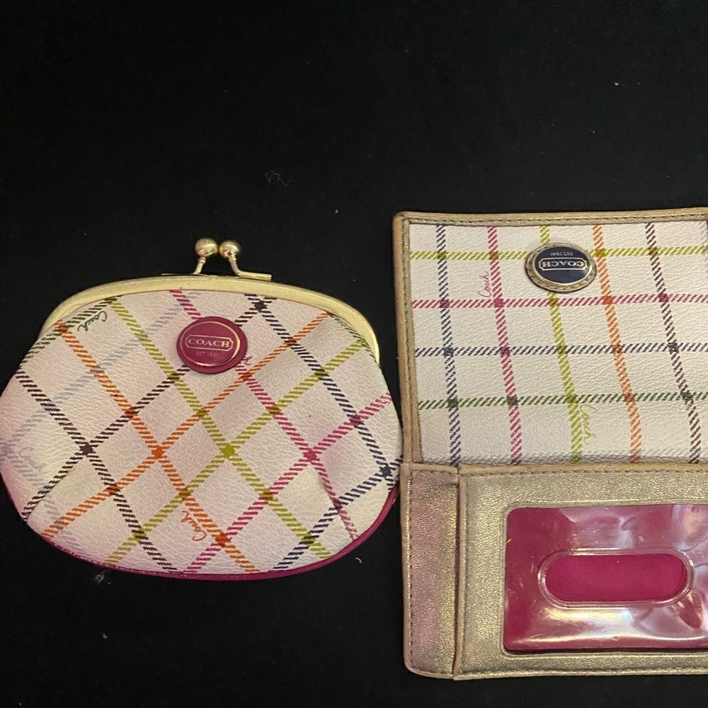 Coach Peyton Tatterall Slim Card Case holder and Kiss lock change purse